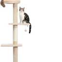 PETEPELA Floor to Ceiling Cat Tree, Cat Tower 5-Tier Height(95-107 Inches) Adjustable, Tall Cat Climbing Tree Featuring with Scratching Post, Cozy Bed,Interactive Ball Toy for Indoor Cats/Kitten Beige