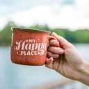 Camco Life is Better at The Campsite Ceramic Coffee Mug - Microwave and Dishwasher Safe - Features Red Background with Retro RV My Happy Place Design - Coffee Cup Holds 14oz. (53472)