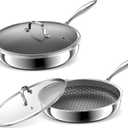 Hybrid Non Stick Frying Pans 2 Piece set, Stainless Steel Frying Pans with Tempered Glass Lid, 8" 10" 5 Ply Induction Cookware, Dishwasher-Friendly, Oven-Safe Up to 800F, Compatible with All Cooktops