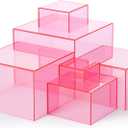 Geelin 6 Pack Acrylic Risers for Display Acrylic Cube Boxes Risers Display Stands with Hollow Bottoms Decorative Stand for Jewelry Candy Table Decor 6 Sizes(Pink,3 to 8 Inch,Square)