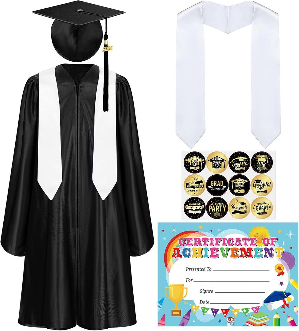 Zhanmai 2026 Preschool and Kindergarten Graduation Cap Gown Stole Set with Tassel Certificate Sticker for Kid Toddler Gift (Black, S)