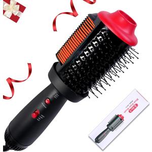 Heated Comb & 4-in-1 Blow Dryer Brush Hair Straightener Brush - Dual Mode Hot Air Styler for Drying, Straightening, Curling & Volumizing All Hair Types, Ceramic Ionic Technology (Red)