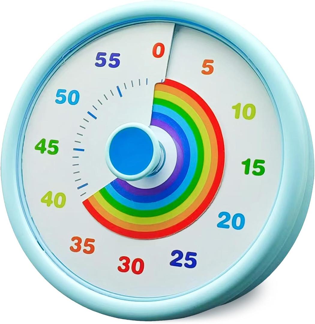 Rainbow Visual Timer for Kids, 60 Minute Silent Countdown Clock with Color Disk, Time Management Tool for ADHD, Classroom, Kitchen, Office, Study, Pomodoro
