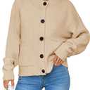 Saodimallsu Womens Button Up Cardigans Fall Crew Neck Fuzzy Knit Long Sleeve Cropped Sweater Jacket with Pockets (Medium, Apricot)