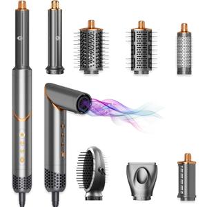 8 in 1 Hot Air Brush Hair Styler, High-Speed Hair Dryer Brush with Auto Wrap Curlers, Foldable Ionic Blow Dryer Brush for Fast Drying, Volumizing & Curling, Multi-Styling Tool (Gifts for Women) (Classic Grey)