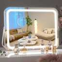 Hasipu Vanity Mirror with Lights, 16" x 12" LED Makeup Mirror, 3 Modes Light, Smart Touch Control Dimmable, 360Rotation, Rectangle White Frame, with 5X Magnifying Glass