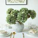 mizii 4Pcs Green Artificial Hydrangea Flowers Large Fake Silk Hydrangea Flower with Leaves Stems Realistic Faux Hydrangeas Decorations for Wedding Table Centerpieces Vase Home Decor (Green)