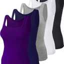 BQTQ 5 Pack Women's Tank Tops Square Neck Sleeveless Ladies Tank Top Undershirts (Large, Purple, Black, Gray, Navy, White)