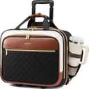 LOVEVOOK Rolling Laptop Bag Women, 17.3 Inch Laptop Briefcase with Wheels, Soft Sided Underseat Carry On Luggage Personal Item Suitcase for Work Travel Business, Black/Brown/Beige