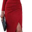 Sarin Mathews Womens One Shoulder Long Sleeve Cocktail Dresses Sexy Bodycon Ruched Wrap Split Party Formal Long Dress (XLarge,07red)