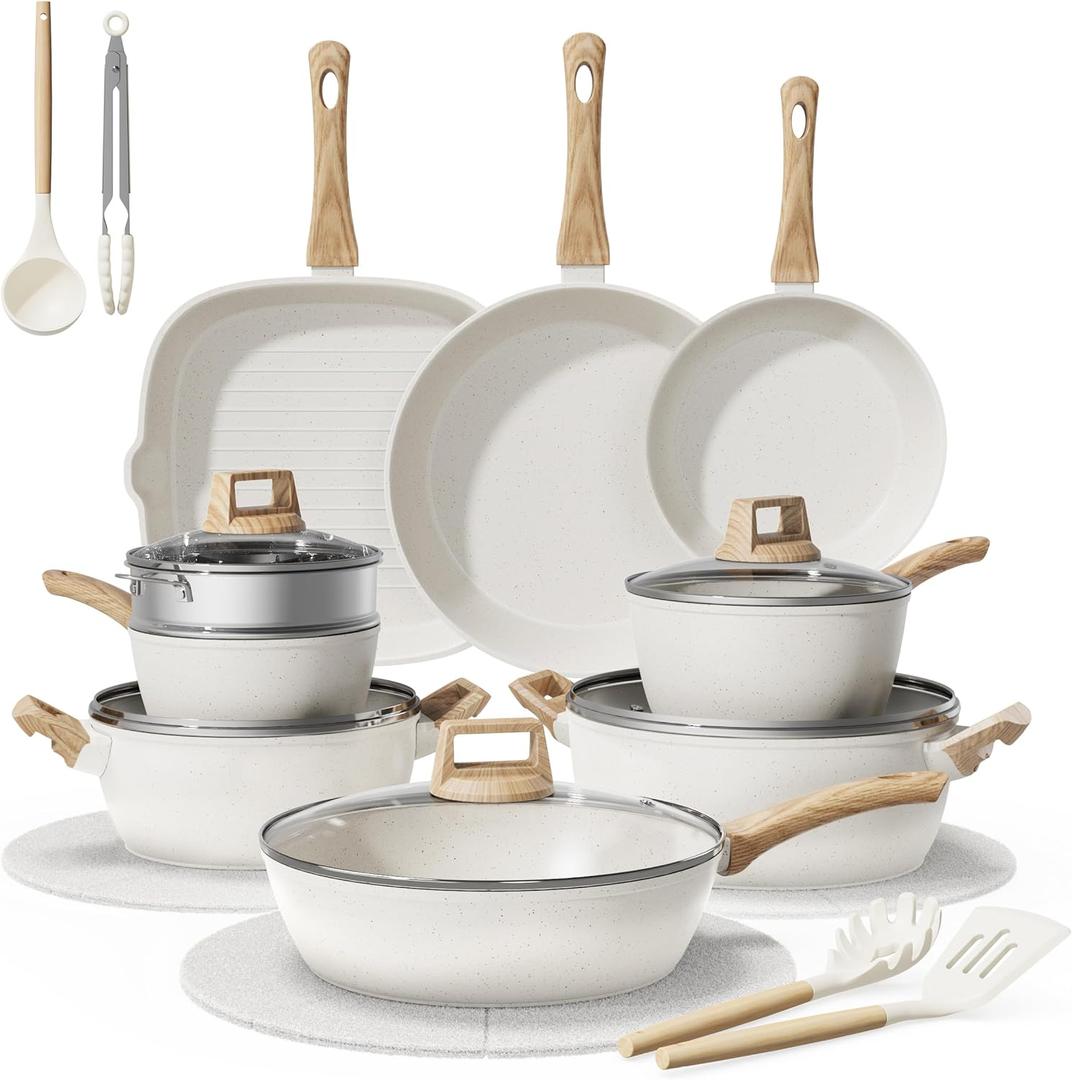Bazova 24Pcs Pots and Pans Set, Long-Lasting Ceramic Nonstick Cookware Set, Large Set