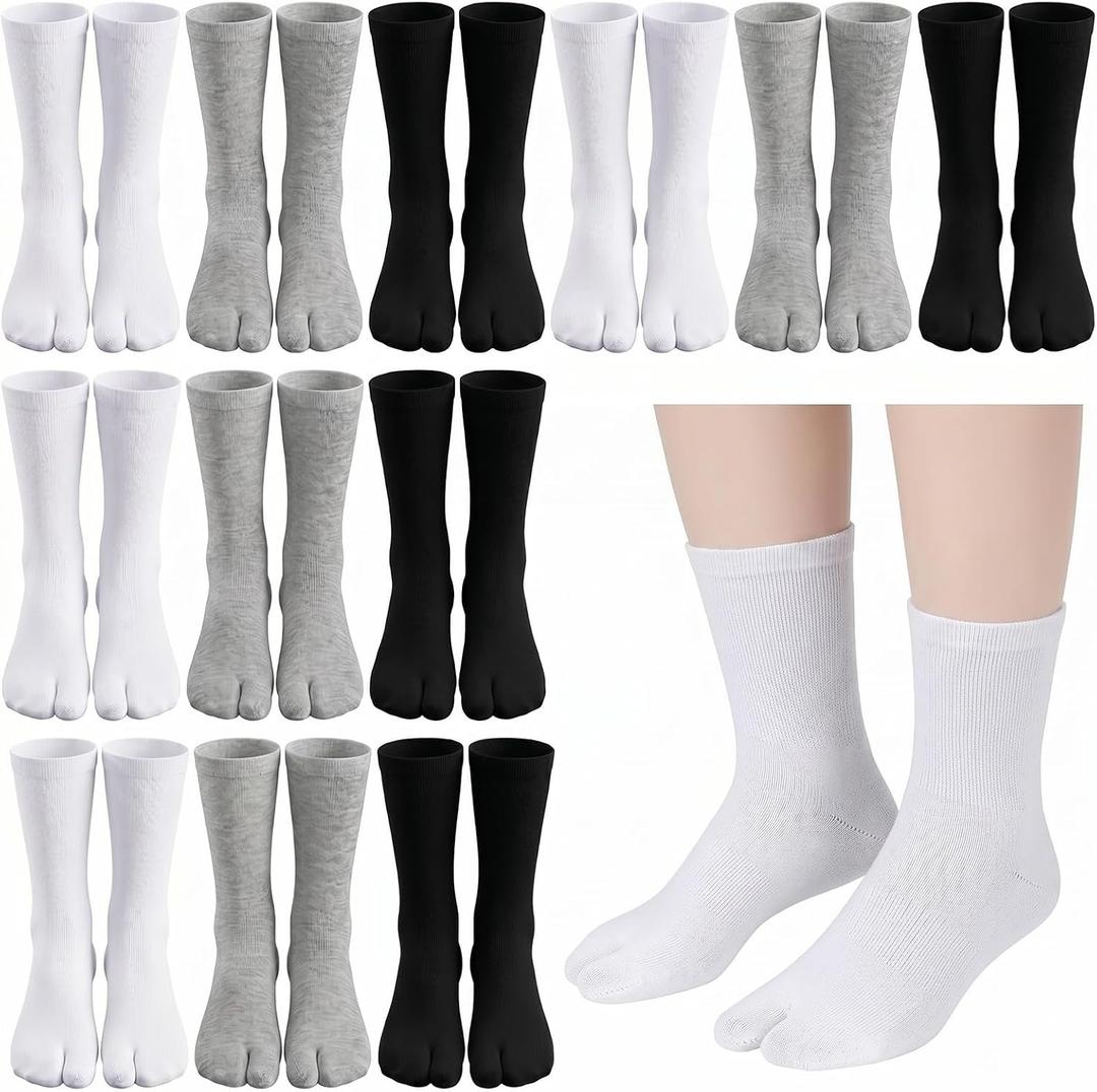 Jeyiour 12 Pairs Japanese Tabi Split Toe Socks for Men Women | Elastic Japanese Split Toe Socks Available in White, Black and Gray. Designed for Flip Flops, Kimono and Daily Casual Wear.
