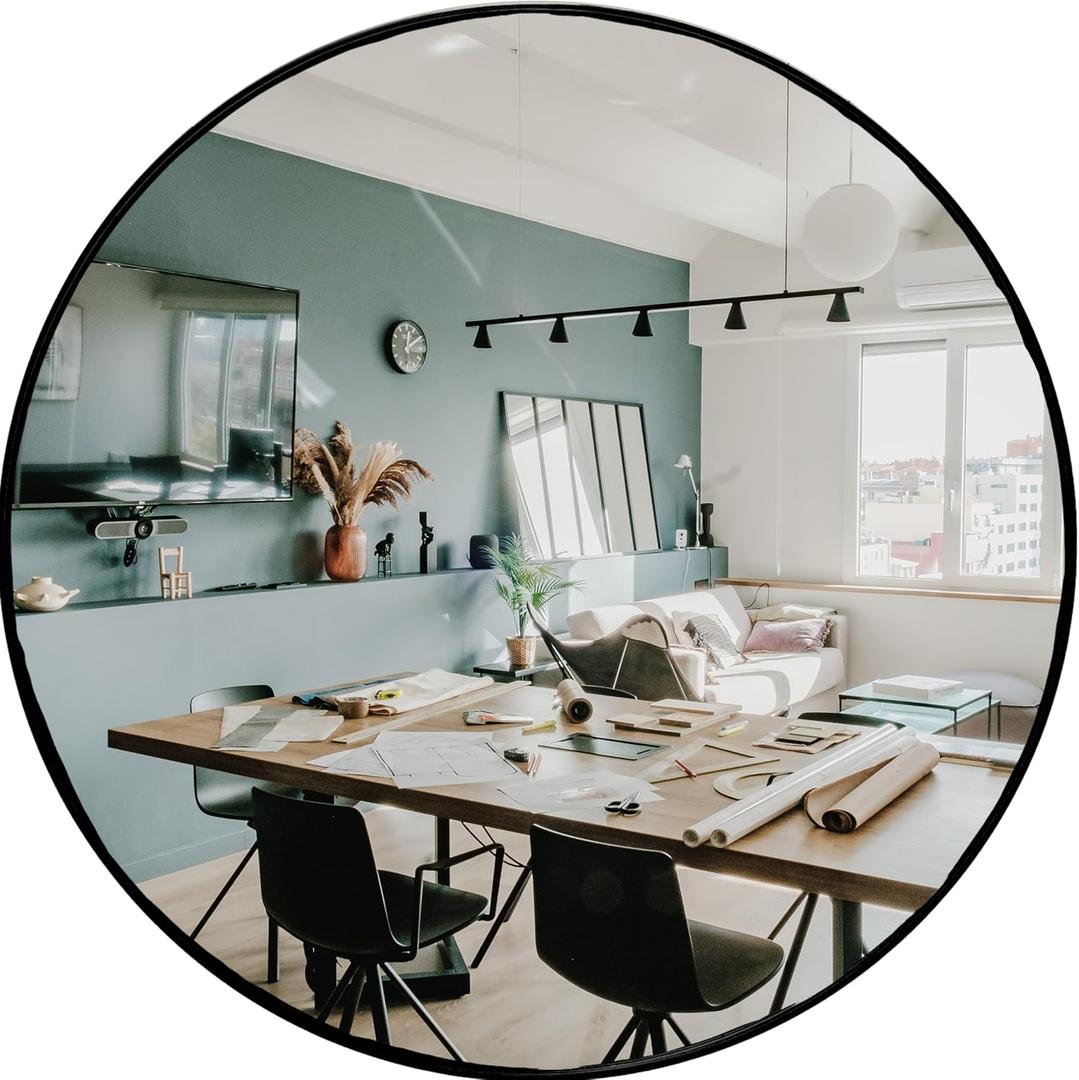 HBCY Creations Round Mirror, Black 24 inch Wall Mirror for Entryway, Bathroom, Living Room and More, Modern Minimalist Mirror for Both Rustic and Boho Design and Decor