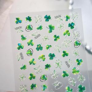 2 x St. Patrick's Day Nail Art Stickers 5D Shamrock Nail Decals Green Lucky Charms Four Leaf Clover Stickers for Women Irish Embossed Green Shamrock Self-Adhesive Spring Supplies Manicure Decor