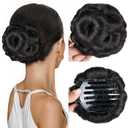 HANNE Hair Buns Hair Pieces for Women Fake Hair Bun Extension Hairs Chignon Pony Tail Bun Artificial Synthetic Hair Extension Women's Hairpiece messy bun hair piece (Natural Black)