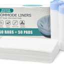 Commode Liners with Absorbent Pads, 50 Bedside Commode Liners and 50 Commode Pads, Portable Toilet Liners, Disposable Commode Bags Universal Fit All Standard Toilet Chair Bucket