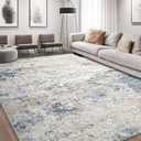Area Rug Living Room Rugs - 7x9 Large Soft Indoor Neutral Modern Abstract Low Pile Washable Rug Carpet for Bedroom Dining Room Farmhouse Home Office - Beige Blue