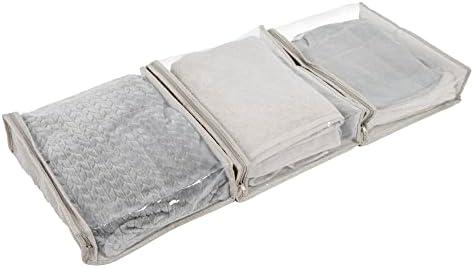 Household Essentials Under Bed Zippered Sweater Storage Bags with Clear Vision Panel, Set of 3, Silver,Gray