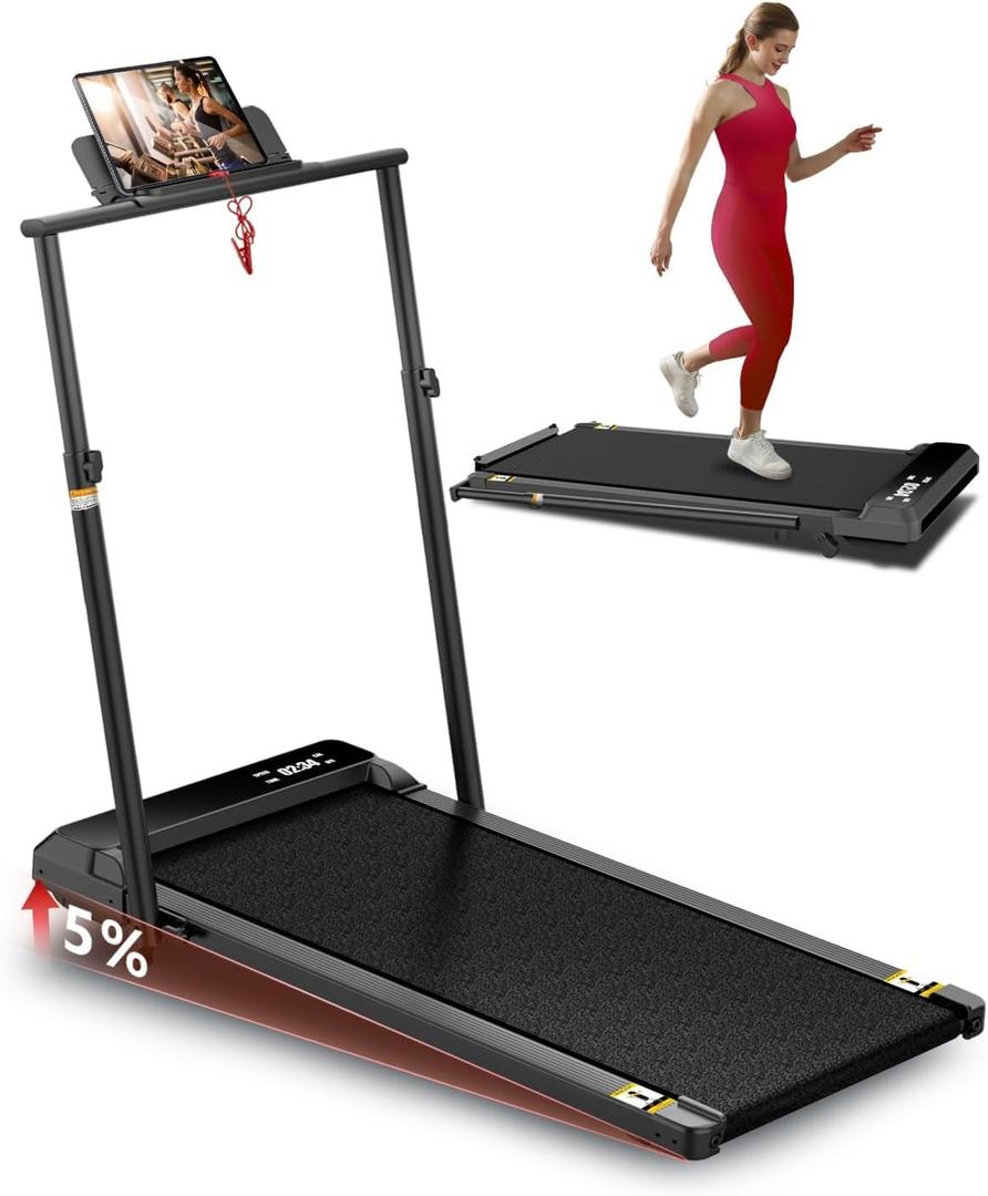 Walking Pad Treadmill with Incline,Under Desk Treadmill with Incline 2 in 1 for Walking and Jogging,2.5HP Compact Incline Walking Pad for Home Office with Remote Control (Dark black)