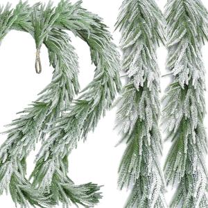 2 Pcs Snow Flocked Norfolk Pine Garlands, 72 Inch Real Touch Winter Pine Garland, Green Artificial Greenery Garland for Table, Mantle, Wall, Indoor, Outdoor Christmas Decorations (6 FT)
