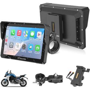Carpuride W702S PRO Motorcycle GPS Wireless Carplay/Android Auto, 7" Waterproof Motorbike Touch Screen, with BM05 Mount, Bluetooth Trans, Wired Controller, Navigation