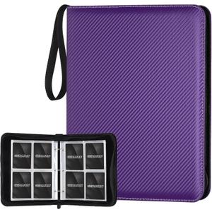 GERMUN 4 Pocket Card Binder, Premium Zip Trading Card Binder, 400 Double Sided Pocket PU Card Collection Binder, Collector Card Album, Card Folder for MTG, TCG, Sports Cards, Game Cards (Purple)