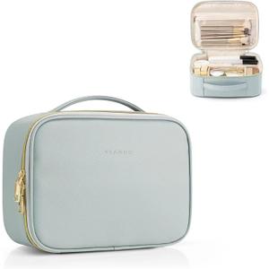 Vlando Travel Makeup Bag,Portable Cosmetic Bag Makeup Case Organizer, Makeup Bag with Adjustable Dividers for Women,Girls,Wedding,Cosmetic Brushes,Toiletry,Gifts,Anniversary-Blue
