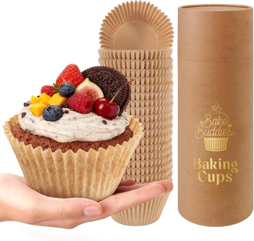 Cupcake Liners & Muffin Liners - JUMBO, NON STICK, THICK Parchment Paper For Baking Muffins - Big Giant Extra Large XL Size, Heavy Duty, Tall Unbleached Natural Brown Cup Cake Holders Wrappers