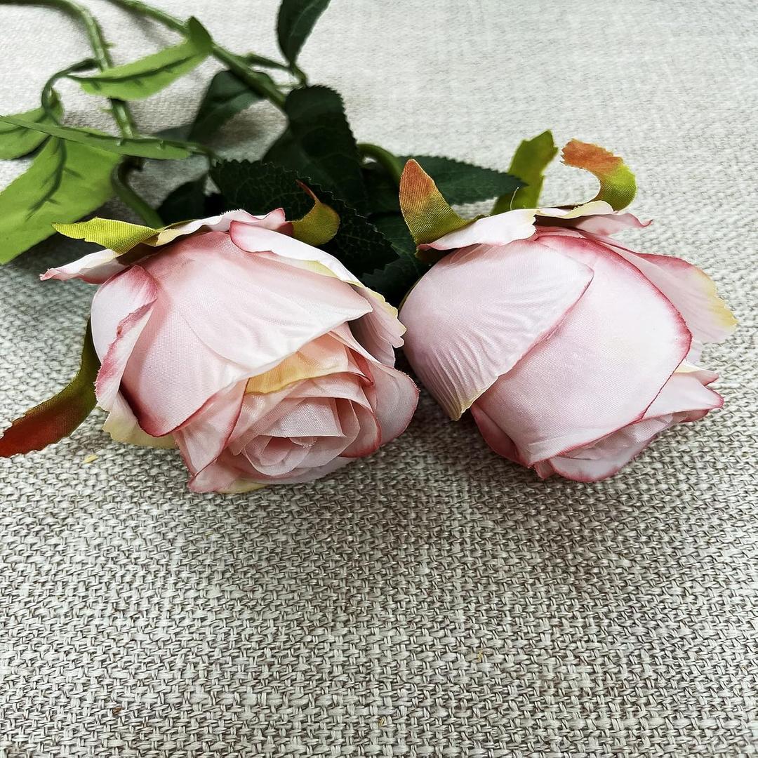 Artificial Rose Flowers Long Stem Fake Silk Roses for DIY Wedding Bouquet Table Centerpiece Home Decor (Light Pink) 5 Pack