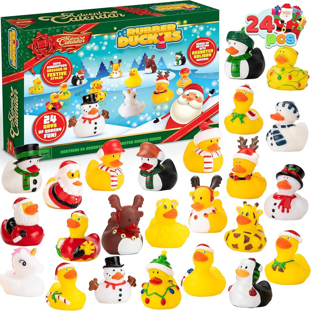 JOYIN 2025 Christmas Advent Calendar Ducks, 24 Days Christmas Countdown Rubber Ducks for Boys Girls Toddlers Kids, Xmas Party Favor Gifts, Rubber Ducky Bath Toys, Kids Xmas Fun Gifts