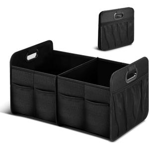 Simple Deluxe Trunk Organizer for Car/SUV, Collapsible 600D Waterproof Oxford Polyester 50L Storage Box, 2 Compartments Multipurpose Travel Accessories, Anti-slip & Leak-proof, Black New (1 Pack)