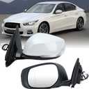 Left Driver Side Mirror Compatible with Infiniti Q50 2014-2021 Heated Power Glass Manual Folding Turn Signal Indicator 7 Pins Replace IN1320129 | 963024HB0A (Pearly White)