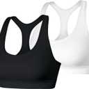 Hanes Womens Sport Compression Racerback Sports-Bra (Large, Black/White - 2 Pack)