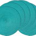 AHHFSMEI Round Braided Placemats 15 Inch Round Table Mats for Dining Tables Natural Woven Heat Resistant Place mats Set of 6 (Turquoise)