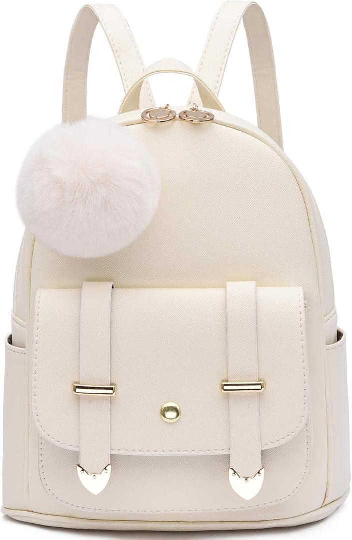 I IHAYNER Girls Fashion Backpack Mini Backpack Purse for Women Teenage Girls Purses PU Leather Pompom Backpack Shoulder Bag