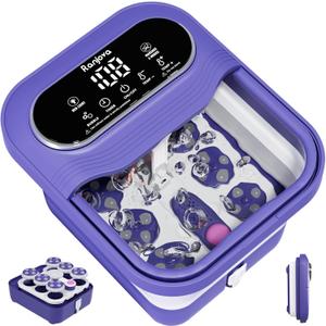 Foot Spa Electric Rotary Massage, Collapsible Foot Bath with Heat, Bubble,Temp Control, and 24 Motorized Shiatsu Massage Balls, Pedicure Foot Spa for Feet Relaxation (Blue)