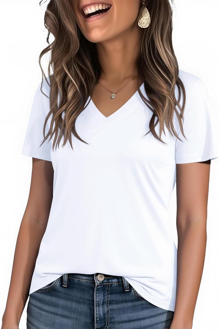 Kistore Workout Tops for Women Breathable V Neck Yoga T Shirts Trending Beach Casual Loose Fit Tee Running (L)