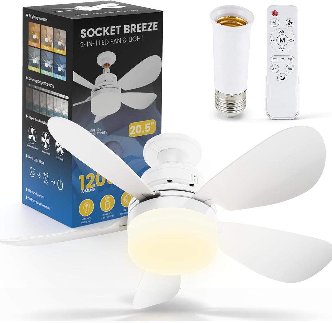 20" Low Profile Flush Mount 2-in-1 Fan Light with Remote, Small Ceiling Fan with LED Light and Remote, 3 Speeds, 6 Colors 3000K-6500K Dimmable for Kids Rooms, Closets, Small Spaces