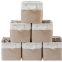 13 x 13 Inch Cube Storage Bins, 6 Pack Extra Large Collapsible Fabric Storage Bin with Ropes, Foldable Storage Cubes for Home (White & Beige-13"x13"x13")