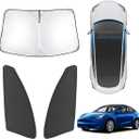 Karltys 3PCS Front and Side Windshield Sun Shade for 2020-2025 Tesla Model Y, 210T Reflective Window Sunshade Custom Fit Model Y, Foldable Sun Visor Protector Keep Your Car Cool
