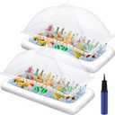 Leitee Inflatable Serving Bar Kit Includes Salad Buffet Tray with Drain Plug Mesh Food Cover Food Drink Containers and Inflator for Ice Supplies Party Camping Summer Picnic(White)