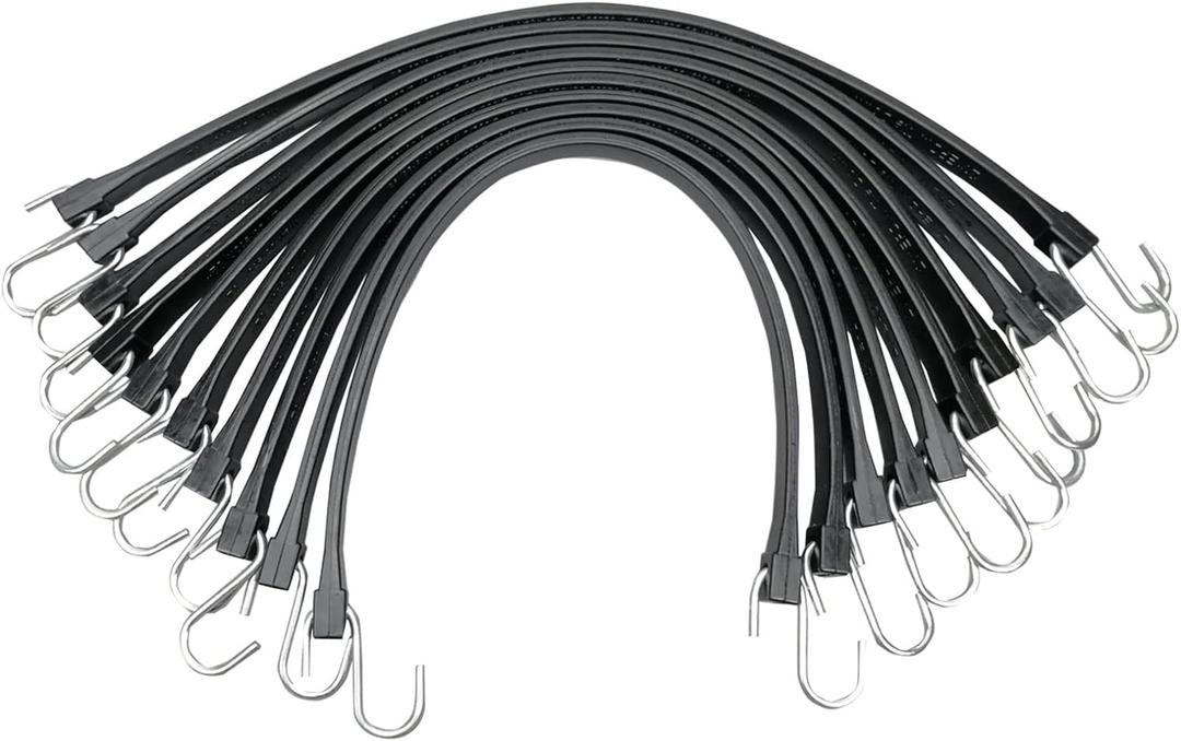 ROBLOCK 15" Rubber Tarp Straps with 150% Max Stretch, 100% EPDM Bungee Cords with Metal Crimped S Hooks, Ideal for Securing Tarps, Cargo, Canvases, Weatherproof (10 Pack)