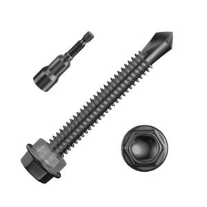 (200Pcs) #121-1/2" Black Hex Washer Head Self Drilling Screws, 410 Stainless Steel Metal SheetScrewsTEK Screws, Sheet Metal Self Tapping Screws