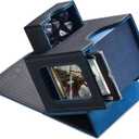 Mage Tech Card Deck Box for MTG Commander - Patented Design, Commander Display, Fits 100 Double-Sleeved Cards, 35pt Card Brick & Dice Tray - Black/Blue