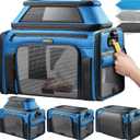 Top-Expandable Pet Carrier with Treat & Pet Window,17x11x9.5 Inch Alaska Hawaiian Airline Approved,Soft-Sided Dog Carrier for Small Dogs and Cats,Travel Cat Carrier with Locking Safety Zippers,Blue