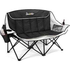 Double Camping Chair for Adults Outdoor Folding Chair with 2 Cooler Bags Support 500lbs Heavy Duty Camp Chair for Outdoor Sports Beach - Black&Grey