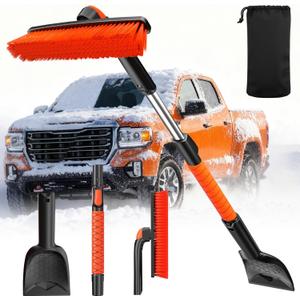 [2026 Upgrade Extendable Car Snow Brush and Ice Scraper [3-in-1] Clean Snow, Ice and Frost, 45''Adjustable Length with 360 Rotating Brush Head, Suitable for All Cars-Medium (Large)