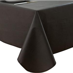 LIBERECOO Vinyl Tablecloth with Flannel Backing, Solid Black, Waterproof, Stain-Resistant, Easy-Clean Table Cover for Dining, Kitchen, and Outdoor Use, 60" x 102" Rectangle