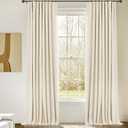 INOVADAY 100% Blackout Curtains for Bedroom, Black Out Curtains 63 Inch Long, Clip Rings Linen Blackout Drapes, Thermal Insulated Room Darkening for Living Room, 2 Panels - Cream,W50xL63