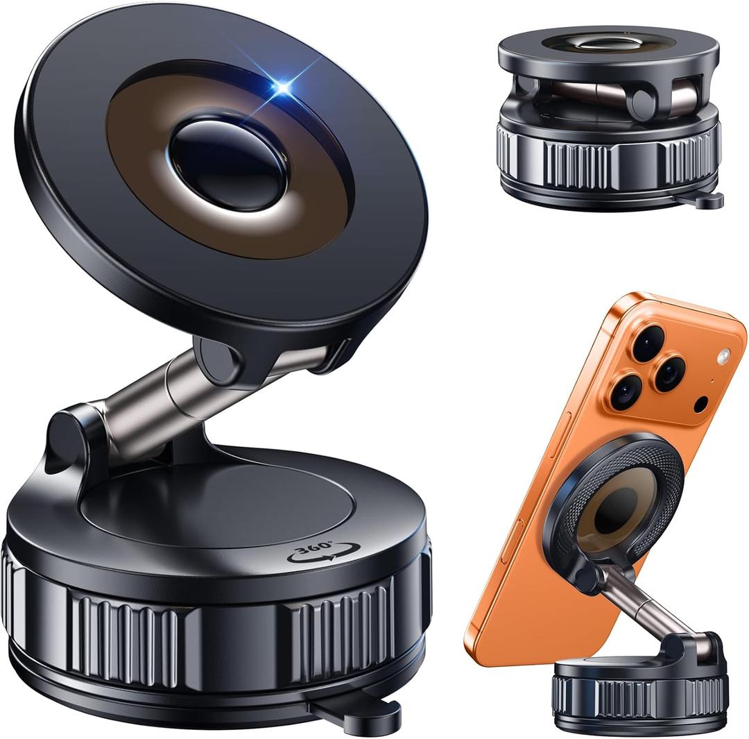 Car Phone Holder for Magsafe - Vacuum Magnetic Suction Phone Holder Mount with 360 Adjustable Stand Car Accessories for Car/Gym/Mirror/Smooth Surface ,Travel Essentials for iPhone 17/16/15/14/13/12